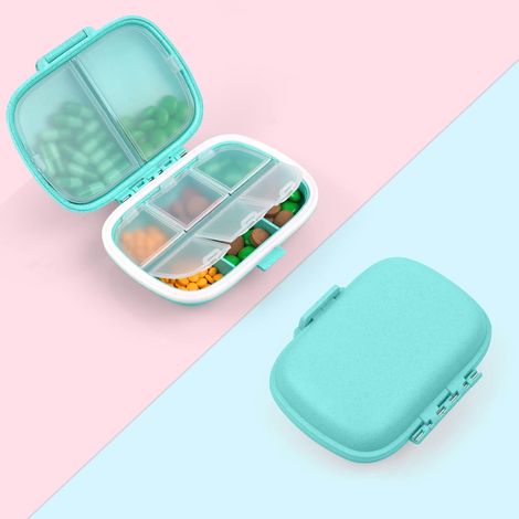 Pilulier Portable, Semainier Medicament, Pilulier Avec 8 Compartiments, Plastique Boîtes à Pilules, Distributeur De Pilules Médicaments pour Médicaments, Suppléments et Vitamines (Bleu) (1/5)