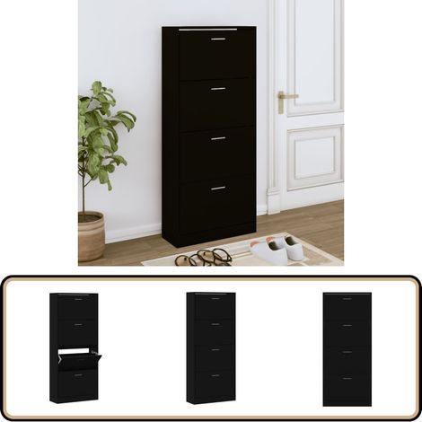 Schuhschrank Schwarz 63x24x147 cm Holzwerkstoff - Schuhschrank - Schrank - Garderobe - Holzwerkstoffmöbel - Einbauschrank (1/5)