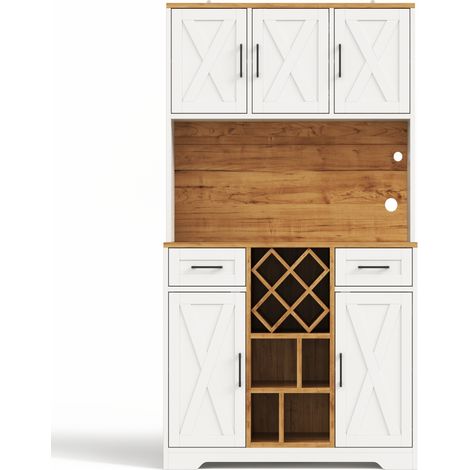 Buffet haut de cuisine Marron,meuble de rangement moderne,avec 2 tiroirs,prise avec USB,105x40x180cm,cuisine,salon (1/5)
