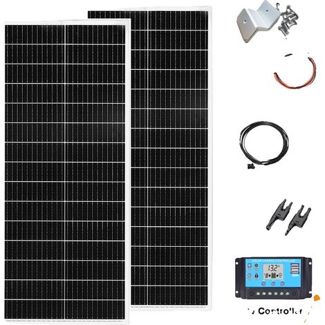 Kit de panel solar, controlador de carga de 20 A, incluye soportes de montaje, kit de panel solar de 200 W (1/2)
