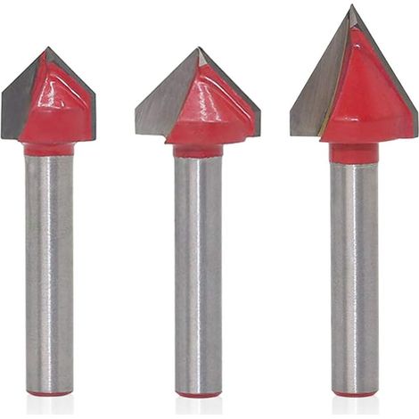 3pcs Fraise à Rainurer Droit en V à Queue de 6mm Carbure de Tungstène Fraises de Defonceuse a Bois 3D en V Fraise à Graver CNC pour le Travail du Bois, 60°et 90° (1/5)