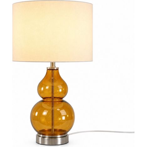 Lampada da tavolo Relaxdays, base in vetro e paralume in tessuto, E14, HxD: 44 x 26 cm, lampada da notte con cavo. (1/5)