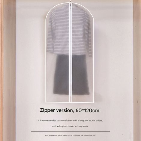 60 x 120 cm großer, weißer, mattierter Staubschutzbeutel mit Reißverschluss (4 Stück), waschbarer Staubbeutel für Mäntel, wasserdichter, transparenter Kleidersack zum Aufhängen, Anzughülle (1/5)