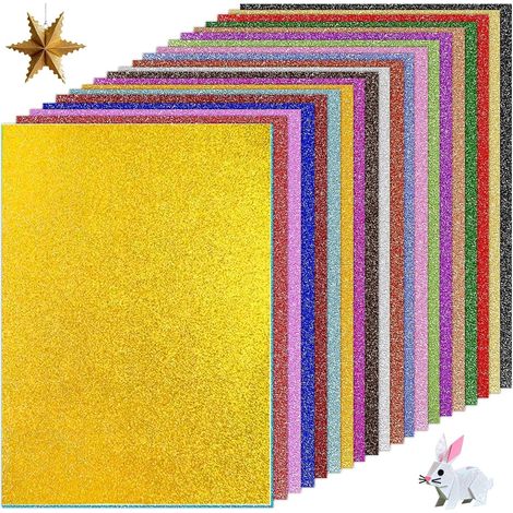 50 Pièces Papier Cartonné A4 Pailleté, Papier Scrapbooking, 20 Couleurs Feuille Cartonnée Couleur, 250 g/m² Papier Épais Pailleté pour L'école, le Scrapbooking, L'artisanat