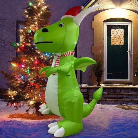 Dinosaure gonflable de Noël 2,4 m avec LED et bonnet de Père Noël, Décoration extérieure pour jardin (1/5)
