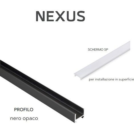 PROFILO PER LED IN ALLUMINIO NERO OPACO NEXUS DA 3,0 mt CON COPERTURA DOMUS LINE OFFERTA