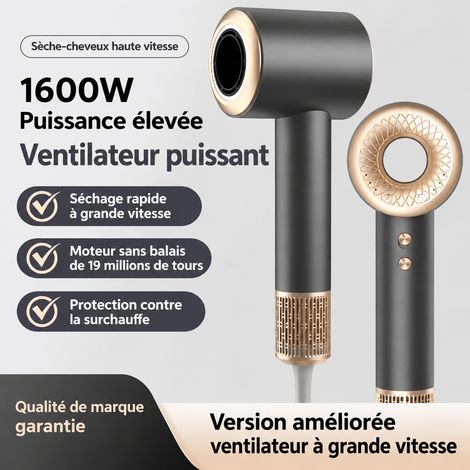 Sèche-cheveux sans pale gris 1600W avec coffret cadeau et buse 35,2 × 8 × 13,7 cm 495 g – Livraison gratuite