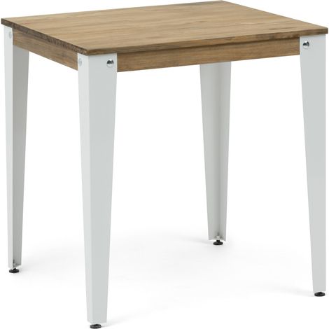 Mesa Lunds Cuadrada 80x80x75cm Blanca en madera maciza de pino acabado vintage estilo industrial Box Furniture (1/4)
