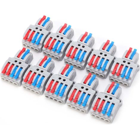 Lot de 10 connecteurs pour conducteurs de fils 2 entrées/4 sorties avec trou fixe, répartiteur 4 mm, bornier rapide 600 V (1/5)