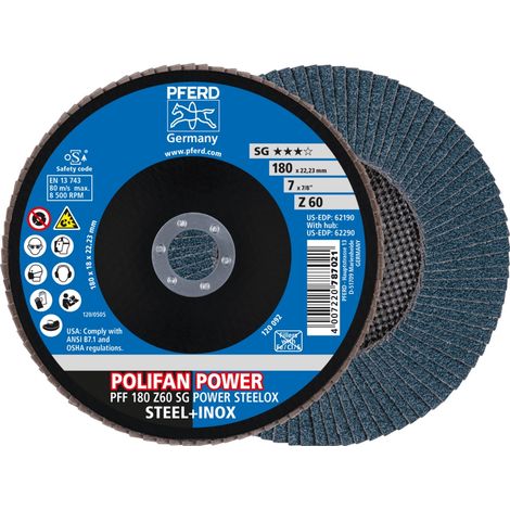 PFERD POLIFAN POWER Fächerscheibe PFF 180x22,23 mm flach Z60 SG STEELOX Stahl/Edelstahl (1/5)