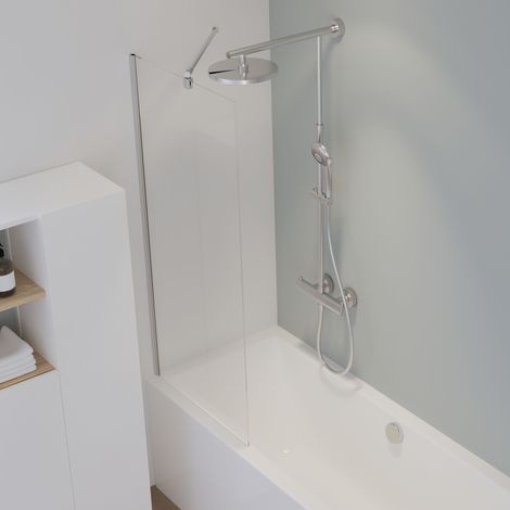 Schulte – Pare-baignoire fixe 70 x 140 cm – Verre de sécurité 5 mm transparent – Profilé aluminium argenté – Installation sur muret