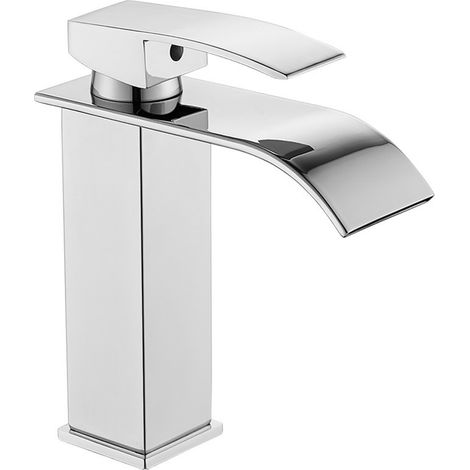 Robinet mitigeur de lavabo chromé à effet cascade, bec haut, robinet de lavabo carré en laiton (1/5)