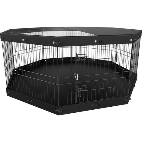 Pénalité pour animaux métal pliable 8 panneaux, 61 cm H, avec couvercle et tapis, petits et moyens chiens, intérieur et extérieur (1/5)