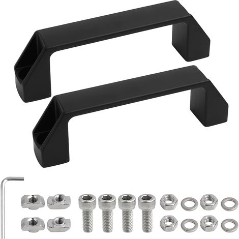 Poignee De Porte Exterieur En Alliage D'Aluminium Noir Robuste Avec Vis Et Écrou T Pour Profilé Série 30, Poignée Meuble Et Porte De Garage, Kit Complet Installation Facile (90mm) (1/5)