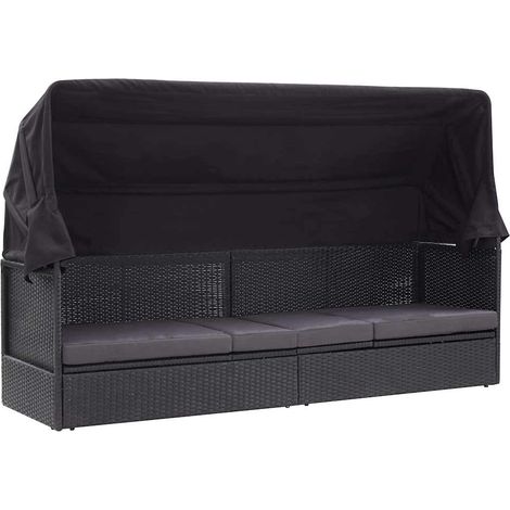 vidaXL Tumbona de jardín con toldo ratán sintético negro (1/5)