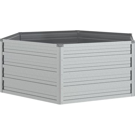 Macetero bancal elevado plantas flores terraza jardín jardín 129 x 45 cm acero galvanizado plateado Plata 020039361