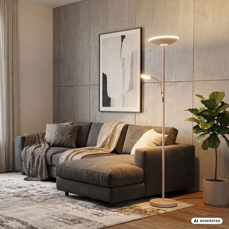 Briloner Lampadaire LED Avec Liseuse Ø24x180 cm 21,4W 2660lm 3000K-6500K Du Blanc Chaud Au Blanc Lumière Du Jour Dimmable Beige - Lampadaire Salon Lampe De Lecture