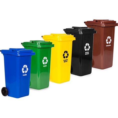 Juego de 5 contenedores de basura de 120 l con ruedas de goma, HDPE (1/5)