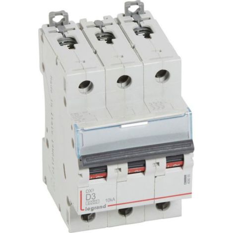 Disjoncteur DX³6000 10kA arrivée haute et départ bas à vis 3P 400 - 3A - courbe D - pour peigne HX³ traditionnel - LEGRAND