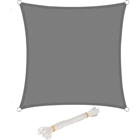 Voile d'ombrage rectangulaire 305 x 305 cm, en HDPE, protection contre le soleil avec protection UV pour jardin, terrasse ou camping, Gris