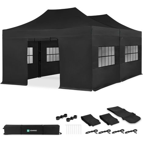 VONROC Tente de réception 6x4,5 m noire lot 2 tonnelles avec parois et kit de connexion étanche UV 50+ S3 PT502XX (1/4)
