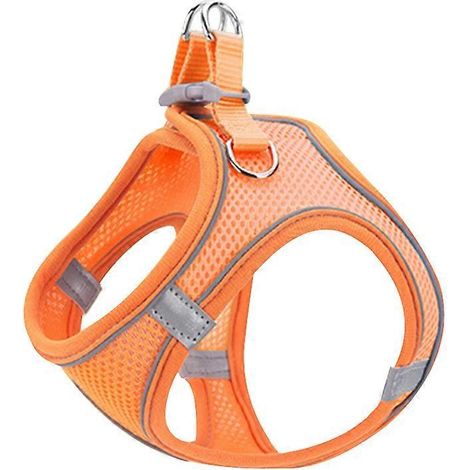 Geschirr und Leine für Hunde oder Katzen, Größe XS, orange, reflektierend, zugfrei, ideal für kleine Hunde und Katzen, bequeme und sichere Trainingsweste.