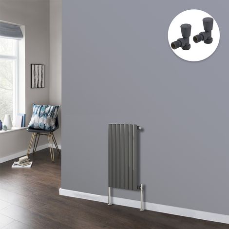 Anthracite Oval Radiator Designer Panel Radiators Bathroom Central Heating with Angled Manual Pair of Valves 600x413mm Horizontal Single (1/3)