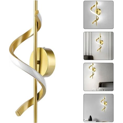 Applique Murale LED Spirale - Lumière Style Contemporain Parfaite pour Chambre à Coucher Escalier Couloir -Doré 12W Blanche (1/4)