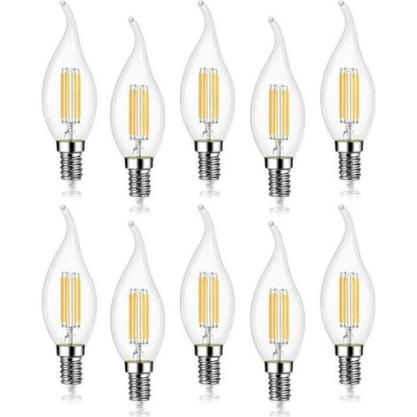 Lot de 10 4W Ampoule de Filament LED E14 470LM Flamme Bougie Blanc froid 6000K, Non-Dimmable, Angle de Faisceau 360° (1/5)