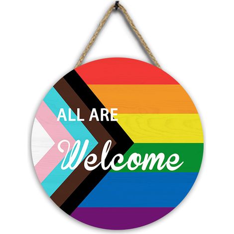 Willkommensschild aus Holz in Regenbogenfarben – Maße: 30 x 30 x 0,5 cm – 1 Stück – Moderne und farbenfrohe Wanddekoration (1/5)