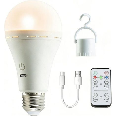 1 Ampoule LED E27 rechargeable USB, 3 couleurs, télécommande, gradation, tactile, camping urgence (1/5)