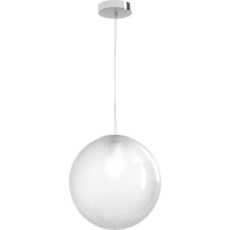 Sospensione Contemp Glitter Metallo Cromo Vetro Soffiato Trasp 1 Luce E27 30Cm (1/2)