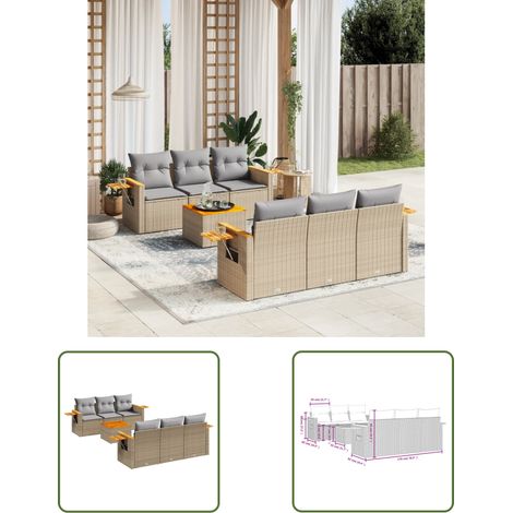 The Living Store 7-tlg. Garten-Sofagarnitur mit Kissen Beige Poly Rattan - Gartenmöbel Set - PE-Rattan Möbel - Outdoor Sofa - Lounge Set - Esszimmergarnitur (1/3)
