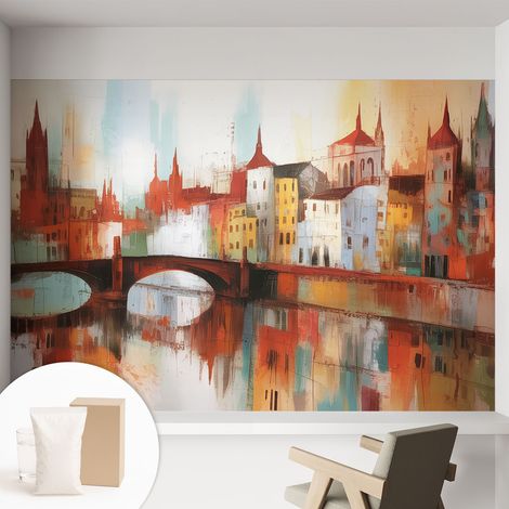 Fototapete Tapete Vliestapete mit Kleber Büro Wandgestaltung - Wanddekoration Wohnzimmer Stadtlandschaft 152x104 cm