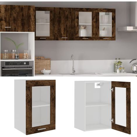 vidaXL Hanging Glass Cabinet "Lyon" Smoked Oak 40x31x60 cm Engineered Wood