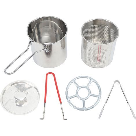 Petite friteuse en acier inoxydable de type olecranon, style japonais, avec petit orifice pour économiser l'huile, idéale pour la cuisine. Ensemble de 5 pièces : casserole, panier passoire, pince, ann (1/5)