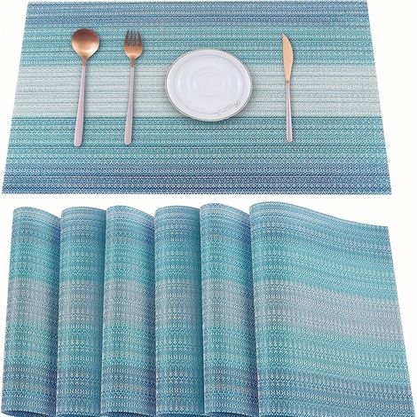 Lot de 6 sets de table, bleu marine, 45×30 cm, antidérapants, isolants thermiques, résistants à l'huile, faciles à nettoyer. (1/2)