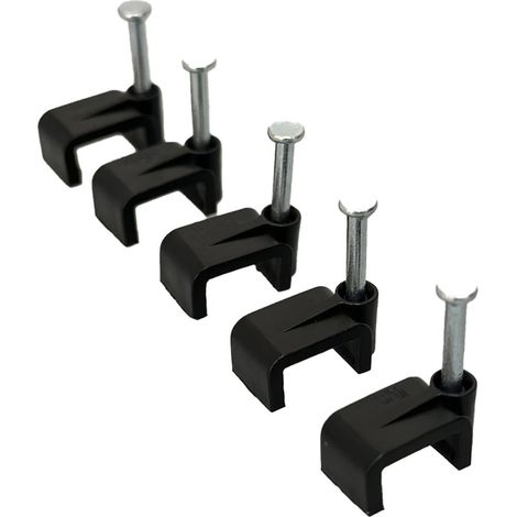 Lot de 50 clips de fixation plats en plastique noir pour Câble Èlectriques TV, tÈlÈphone, Internet 10mm x 50 (1/5)