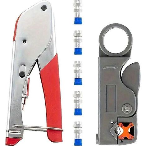 Kit de 7 outils de sertissage pour câbles coaxiaux, pince à sertir et à dénuder pour connecteurs RG6 et RG59. (1/5)