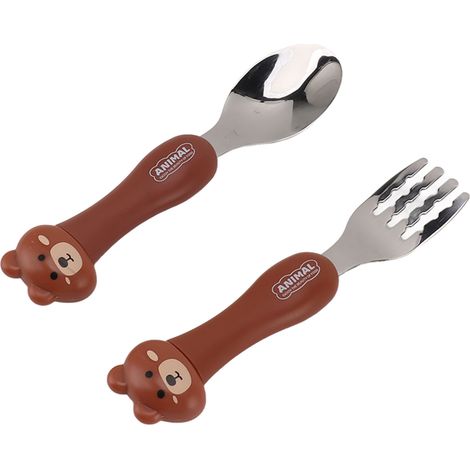 Baby-Fütterungsgabel, Löffel, Gabeln aus Edelstahl, tragbares, tierförmiges Kindergeschirr, kleiner Teddybär (1/5)
