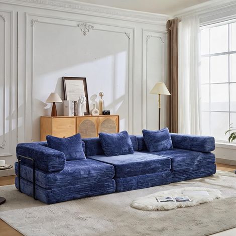 Canapé convertible en tissu chenille bleu foncé sans assemblage (1/5)