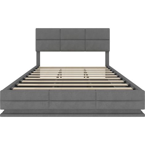 Cama 180x200 cm en terciopelo gris con cabecero regulable, LED, USB y Type-C (1/5)