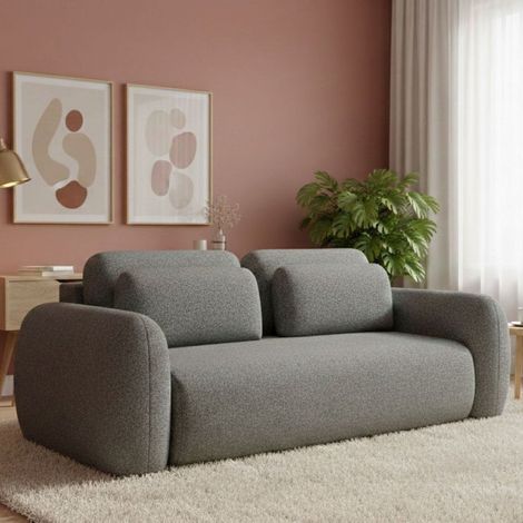 Divano Letto 3 Posti Sessame, Contenitore, di Apertura a Libro, Reclinabile, 266x121 cm Grigio Cenere (1/5)