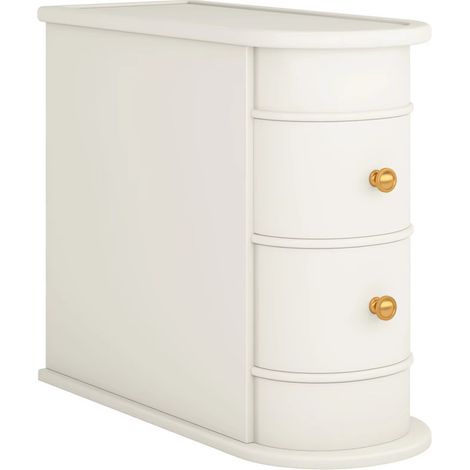 Table d’appoint ronde 60×60×27.5 cm – meuble de rangement en bois massif – 2 tiroirs coulissants – design pour salon et chambre,Ivoire