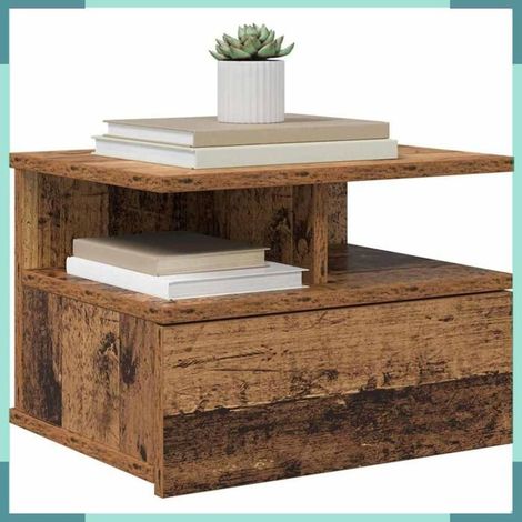 Table de nuit flottante - 871752 - Bois ancien - 1 tiroir + 1 étagère - 40 x 31 x 28 cm (1/5)