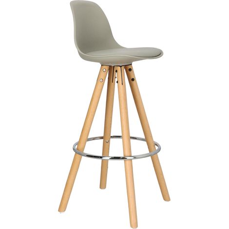 Sgabello Nord, grigio, gambe in legno di faggio, ecopelle (1/5)