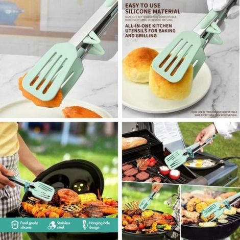 Pince BBQ Premium Silicone & Inox 27cm – Antidérapante – Vert Clair (1/4)