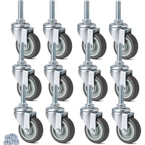 Pack of 12 Furniture Casters M10 x 0.3 x 30 mm, Swivel Castors with Threaded Rod, Maximum Capacity 50 kg per Wheel, 360 Degree Swivel Wheel Trolley Caster, 50 mm (1/5)