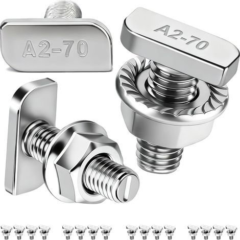Lot de 16 Vis à Tête Marteau M8x20mm Acier Inoxydable A2-70, Ensemble de Vis en T avec Écrous à Bride pour Rails de Montage Solaires PV, Système Photovoltaïque, Serres et Profils en Aluminium (1/5)