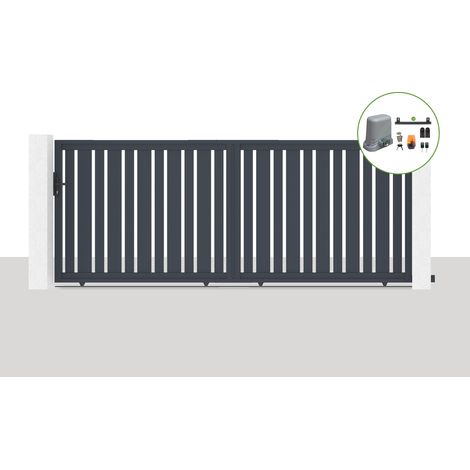 Pack portail coulissant électrique VEYMONT 400x160cm Gris + Motorisation TANKER C600 (1/5)
